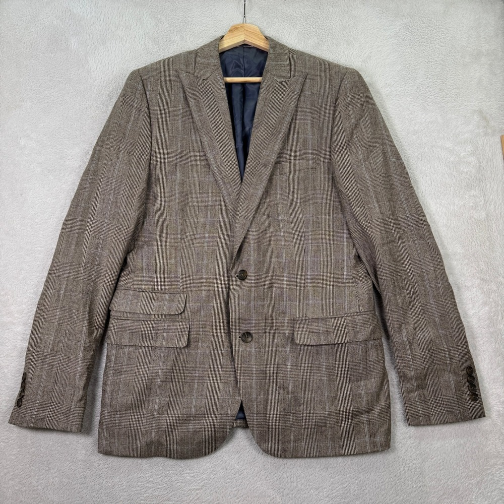 NEW Stafford Signature Mens 42L Slim Fit‎ Brown Plaid 100% Wool Blazer Jacket